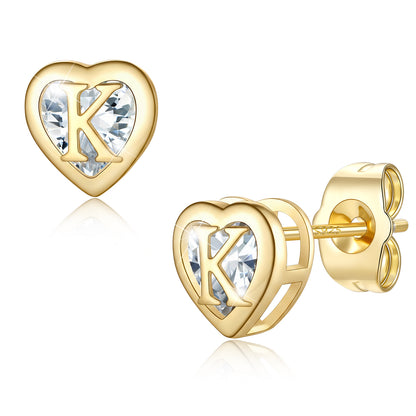 Heart Letter Initial K Cubic Zirconia Stud Earrings