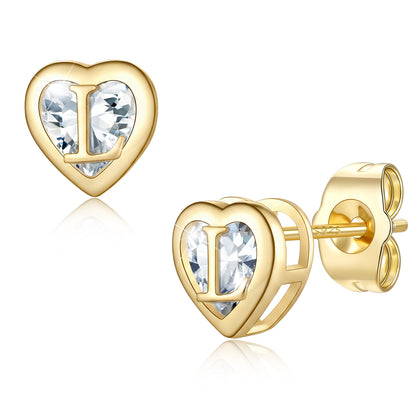 Heart Letter Initial L Cubic Zirconia Stud Earrings