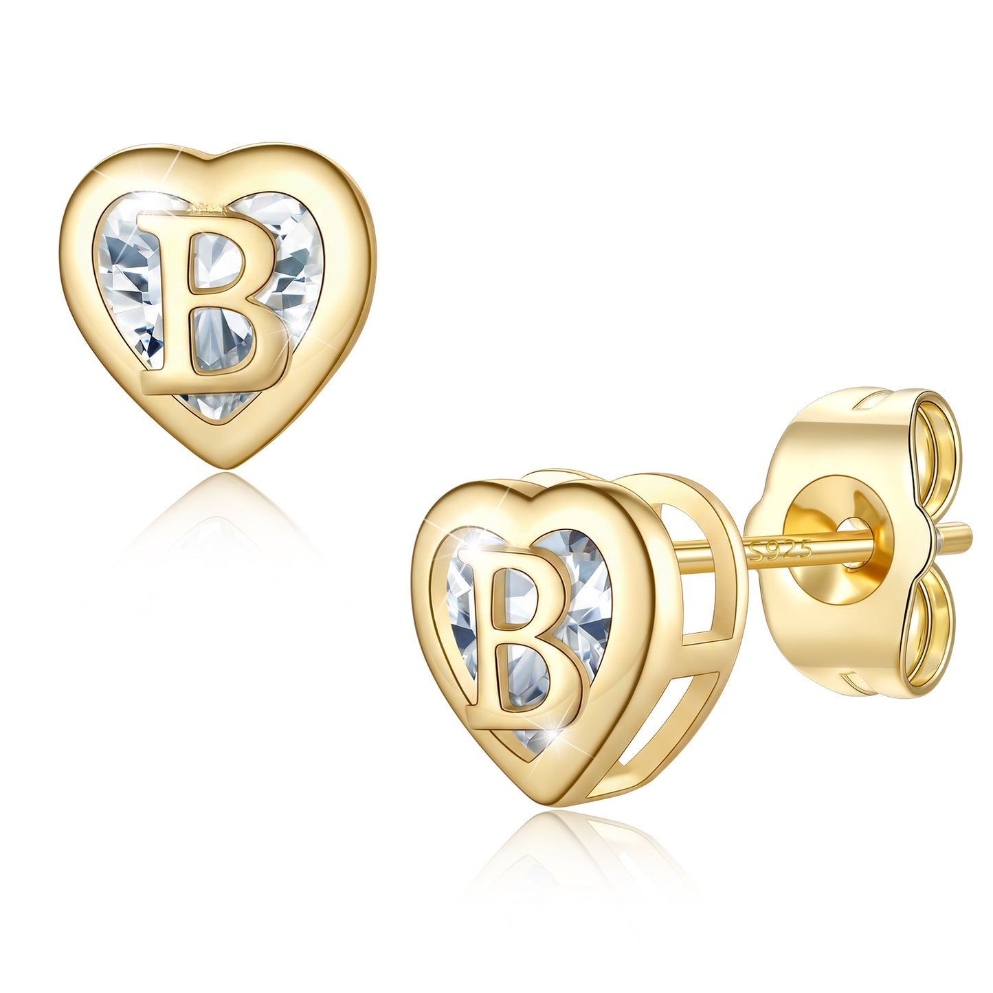 Heart Letter Initial b Cubic Zirconia Stud Earrings 