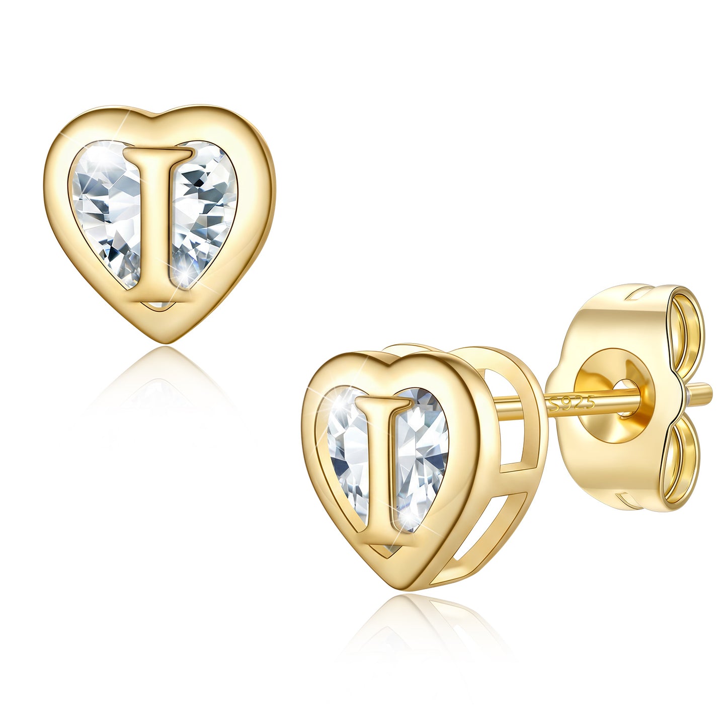 Heart Letter Initial i Cubic Zirconia Stud Earrings