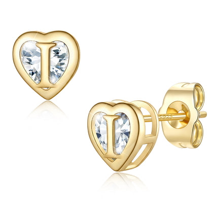 Heart Letter Initial i Cubic Zirconia Stud Earrings