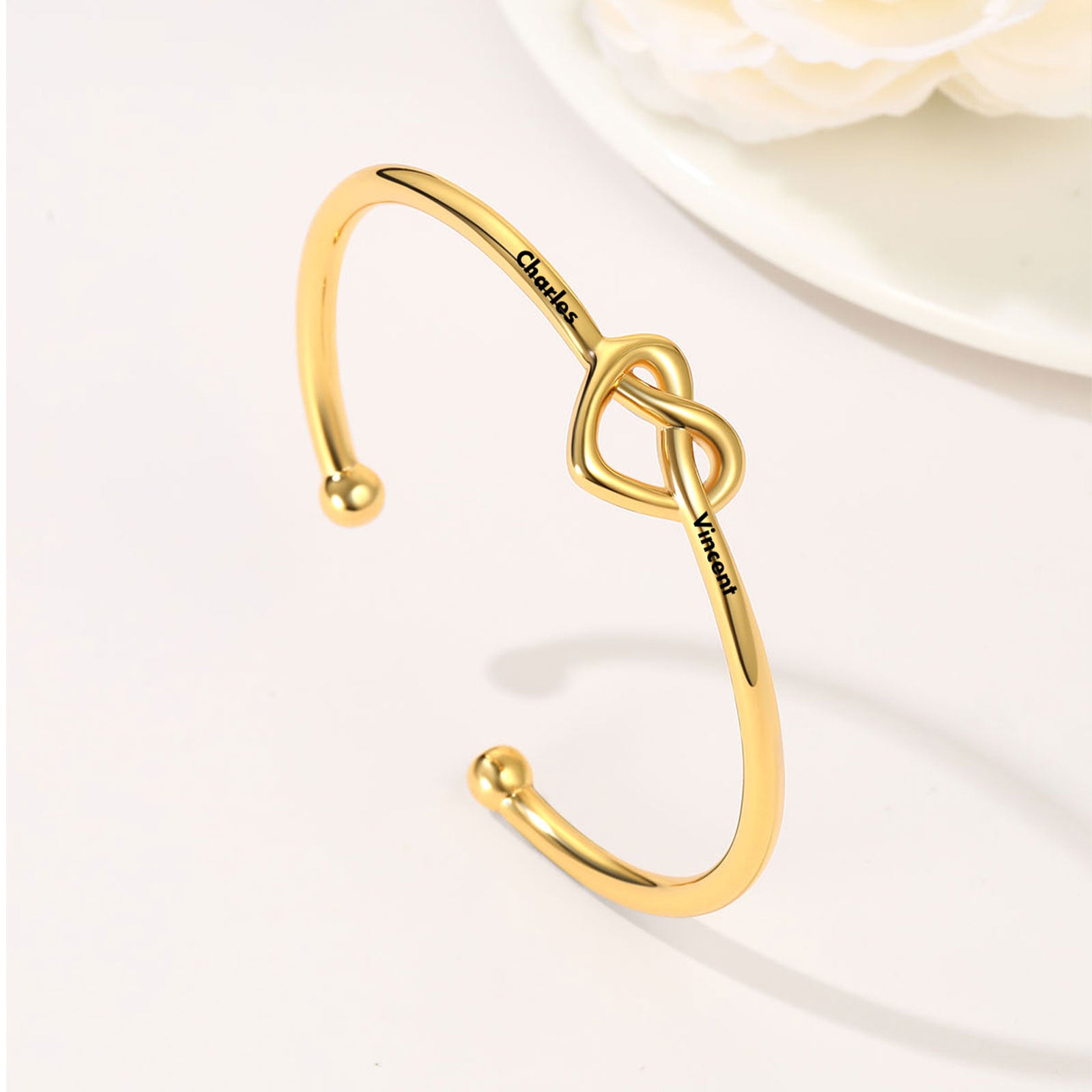 Heart Love Knot Cuff Bracelet Gold