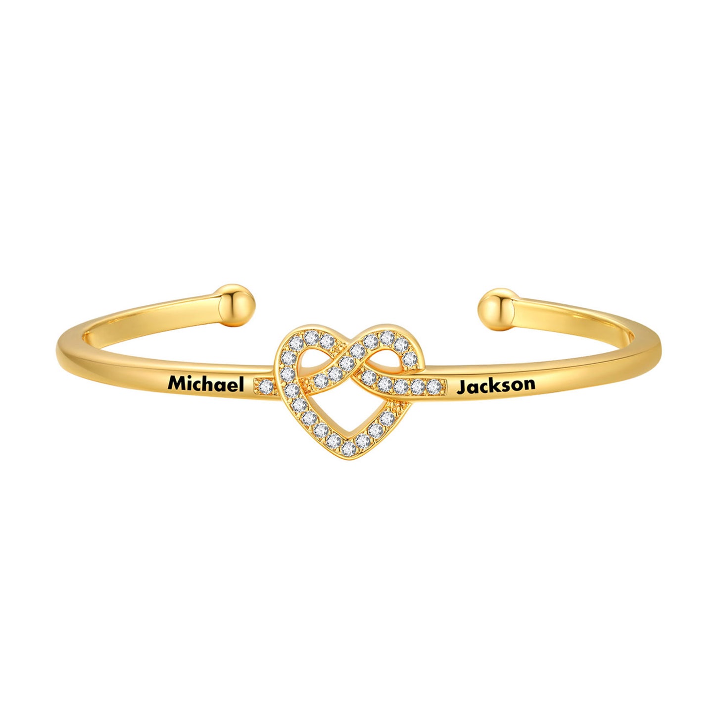 Heart Love Knot Cuff Bracelet Gold Plated