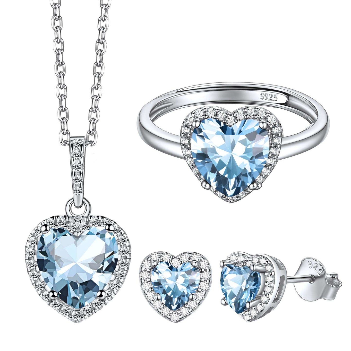 Heart March Birthstone Jewelry Set