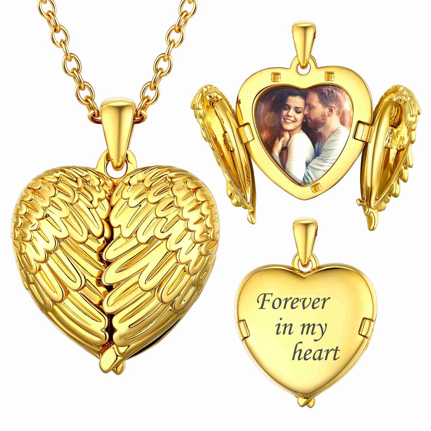 Heart Photo Necklace Angel Wings Locket