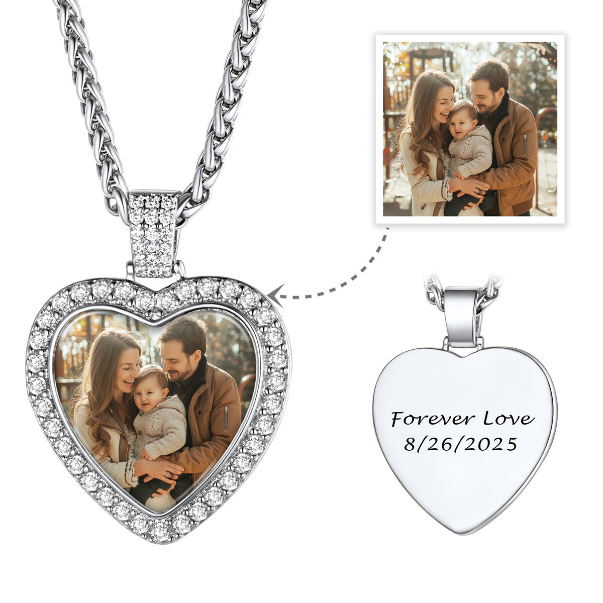 Heart Photo Pendant Necklace With Cubic Zirconia with family photo