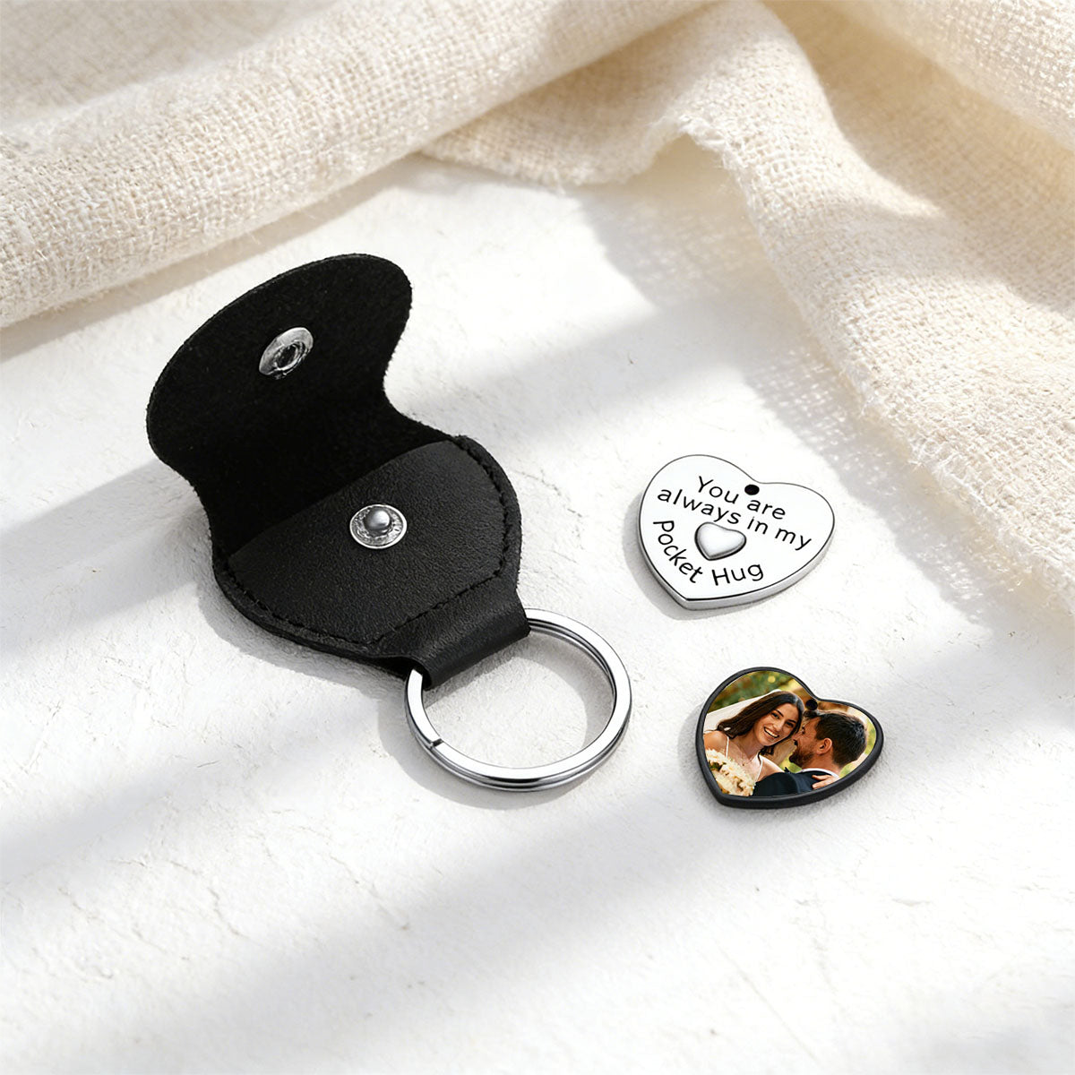 Heart Photo Wedding Coins Pocket Hug Keychain Holder