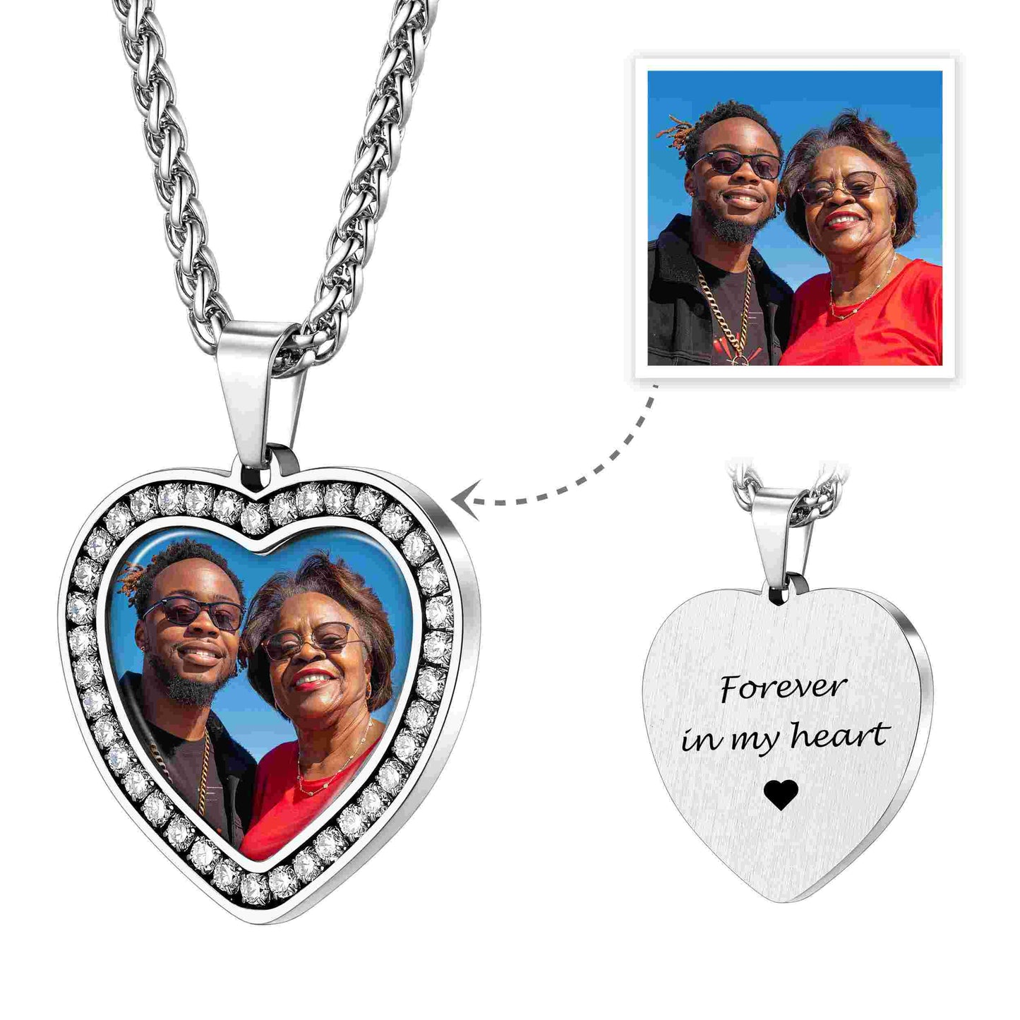 Personalized Heart Picture Necklace With Cubic Zirconia