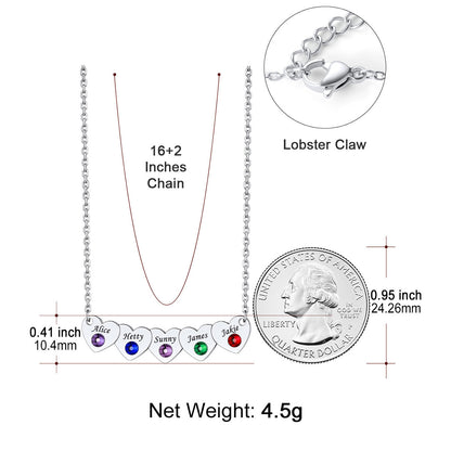  Hearts Name Birthstone Necklace Dimension