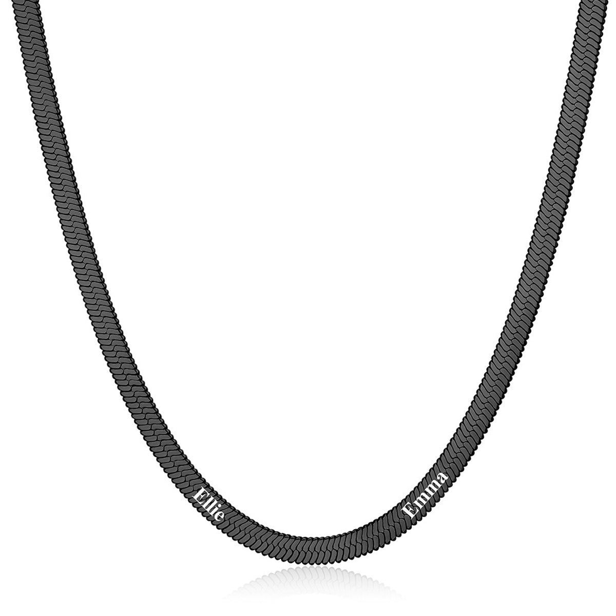 Herringbone Chains Necklace 2 Names Engraving Black Plated