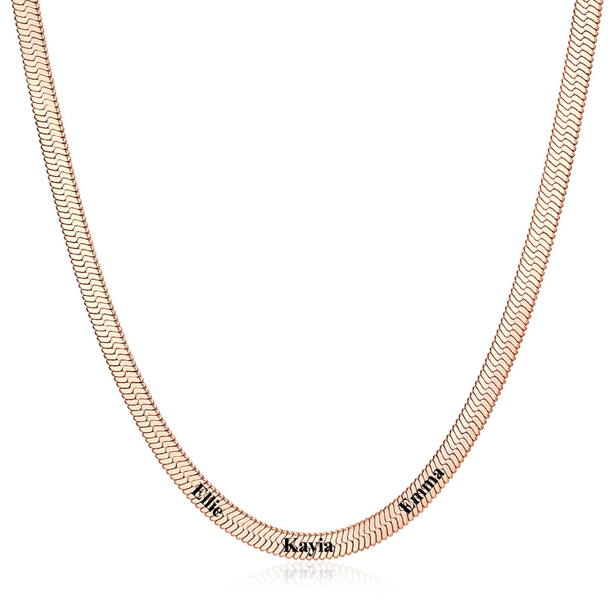 Herringbone Chains Necklace 3 Names Rose Gold Plated
