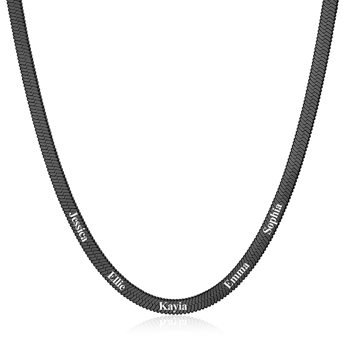 Herringbone Chains Necklace 5 Names Engraving Black Plated