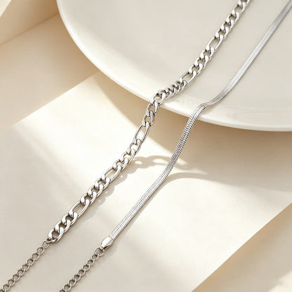 Herringbone Figaro Link Ankle Bracelet Set