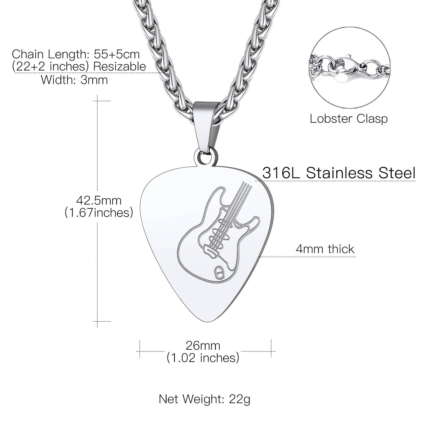 Hip Hop Punk Guitar Pick Necklace Dimension, Durable