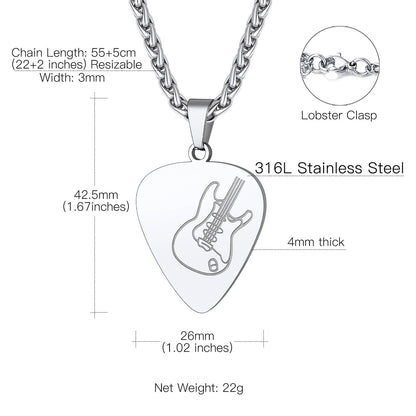 Hip Hop Punk Guitar Pick Necklace Dimension, Durable