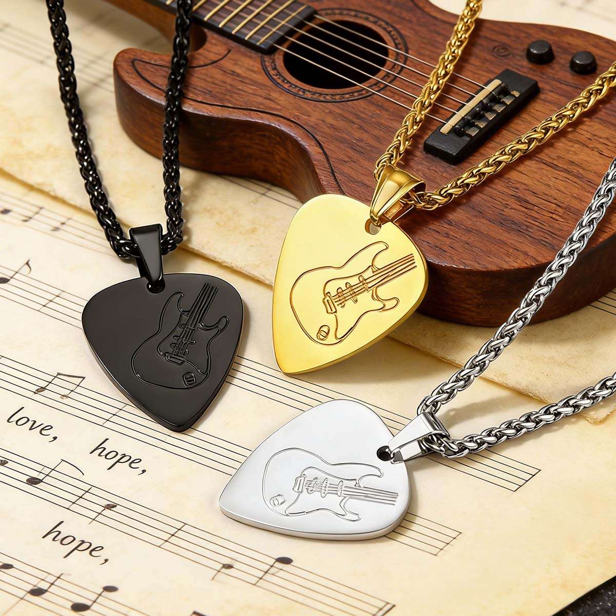 Hip Hop Punk Guitar Pick Necklace in different color