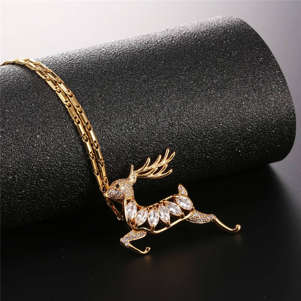 Holiday Reindeer Brooch Pin Necklace Gold Plated