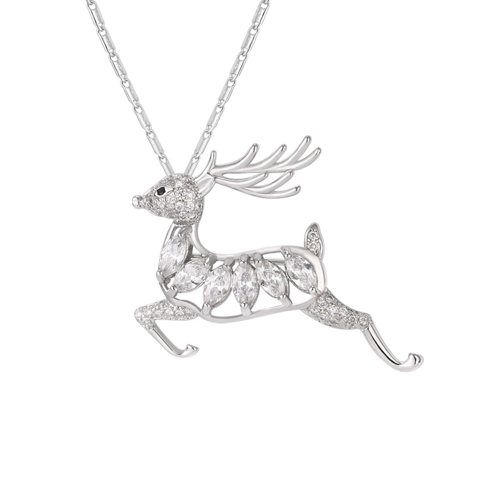 Holiday Reindeer Brooch Pin Necklace Silver