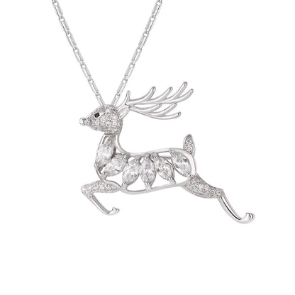 Holiday Reindeer Brooch Pin Necklace Silver