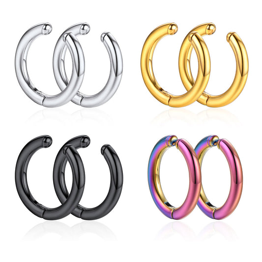 Huggie Ear Cuff Clip On Hoop Earrings Set 4 Pairs