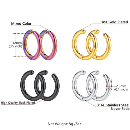 Huggie Ear Cuff Clip On Hoop Earrings Set 4 Pairs Dimension, Durable, Solid