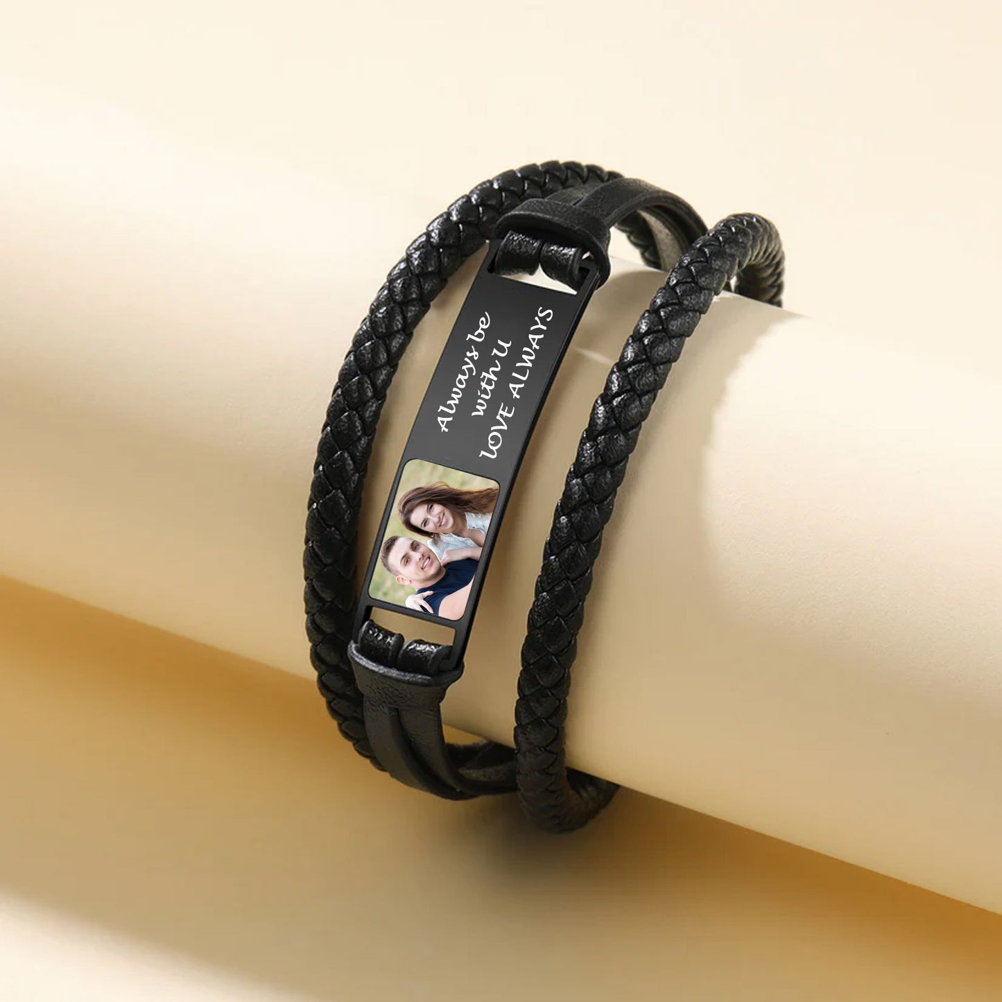 Photo ID Braided Leather Bracelet