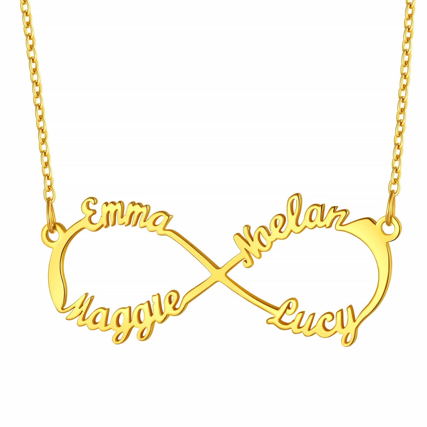 Infinity Necklace 4 Name Gold 