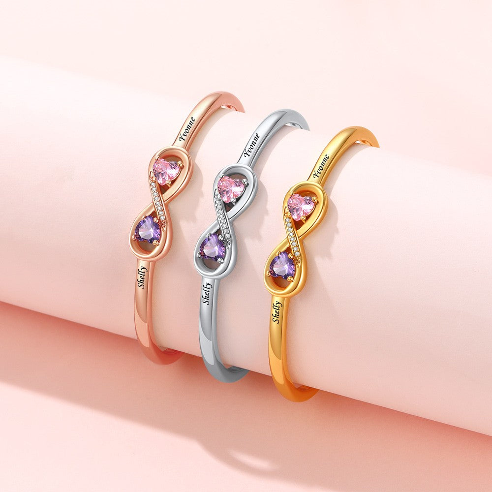 Infinity Heart Birthstone Cuff Bracelet