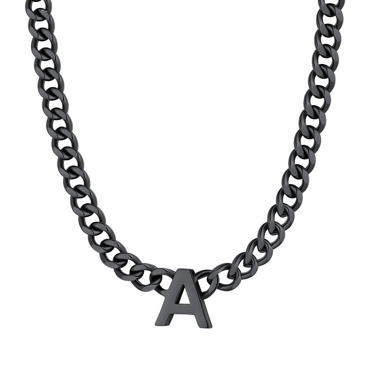 Initial A Cuban Chain Necklace Black Plated