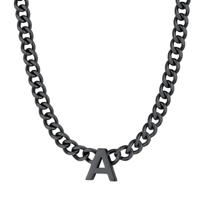 Initial A Cuban Chain Necklace Black Plated