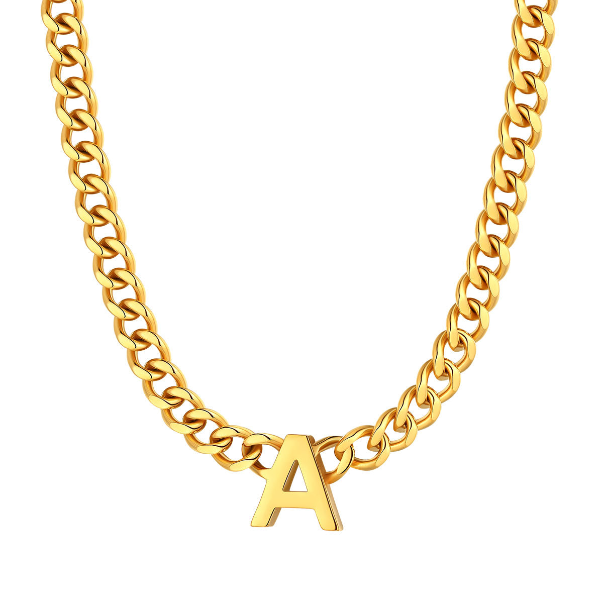 Initial A Cuban Chain Necklace Gold Plated