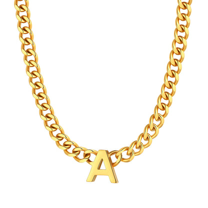 Initial A Cuban Chain Necklace Gold Plated