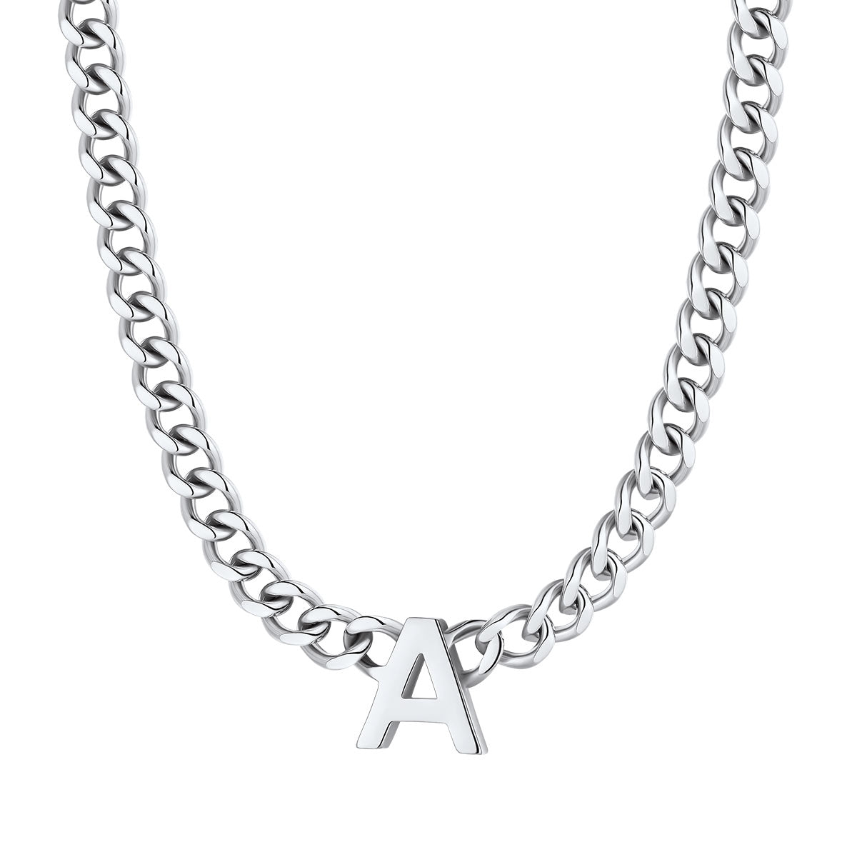 Initial A Cuban Chain Necklace Stainless Steel