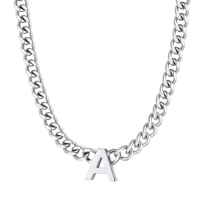 Initial A Cuban Chain Necklace Stainless Steel