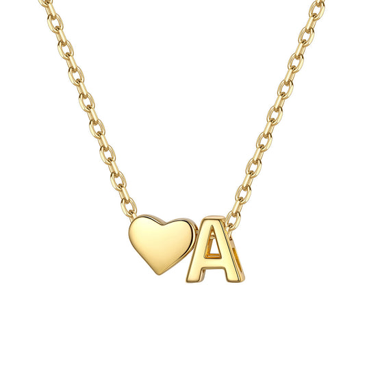 Initial A Heart Charm Necklace Gold Plated