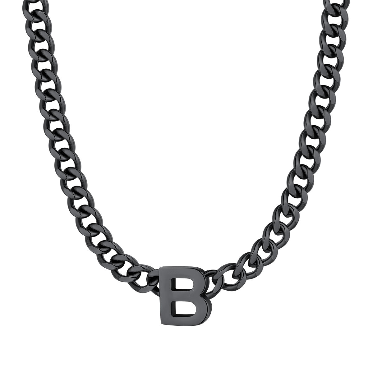 Initial B Cuban Chain Necklace Black Plated