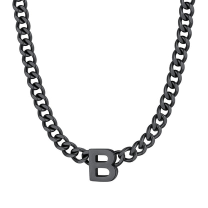 Initial B Cuban Chain Necklace Black Plated