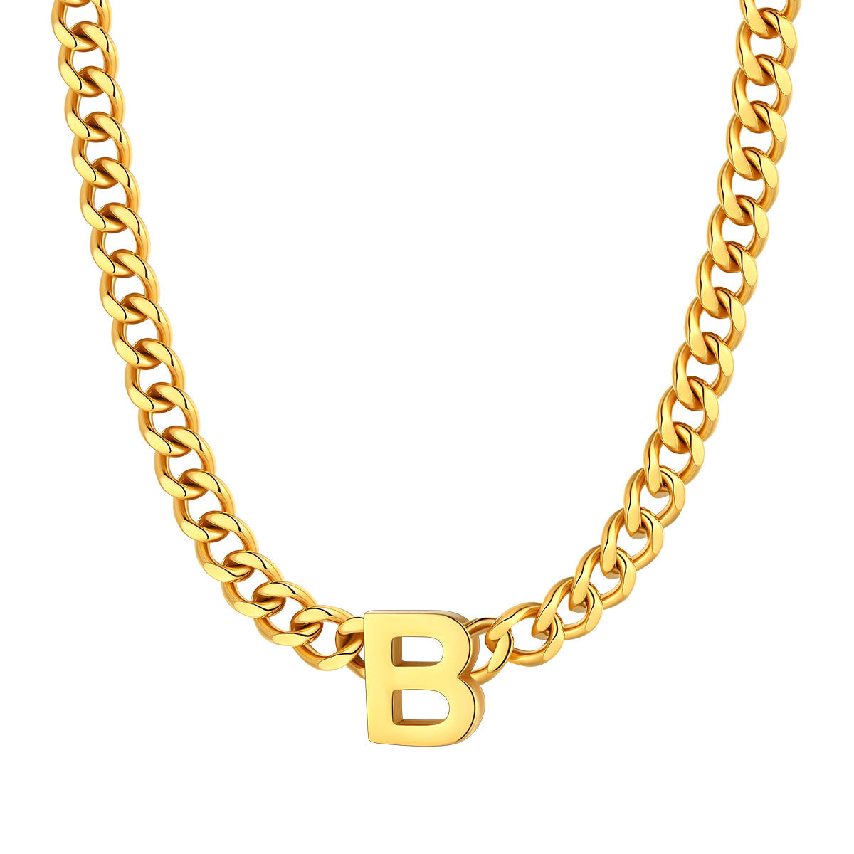 Initial B Cuban Chain Necklace Gold Plated
