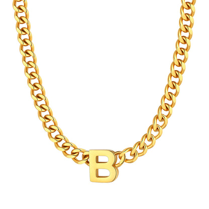 Initial B Cuban Chain Necklace Gold Plated
