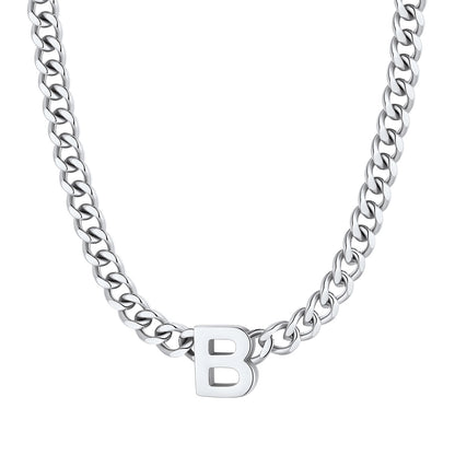 Initial B Cuban Chain Necklace Stainless Steel