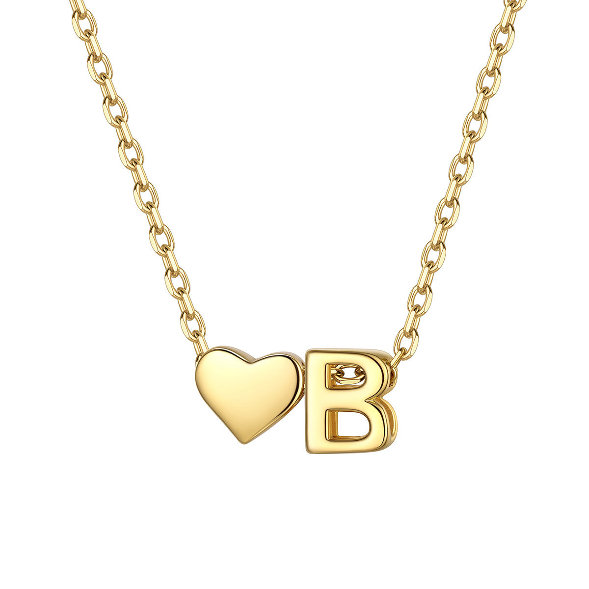 Initial B Heart Charm Necklace Gold Plated