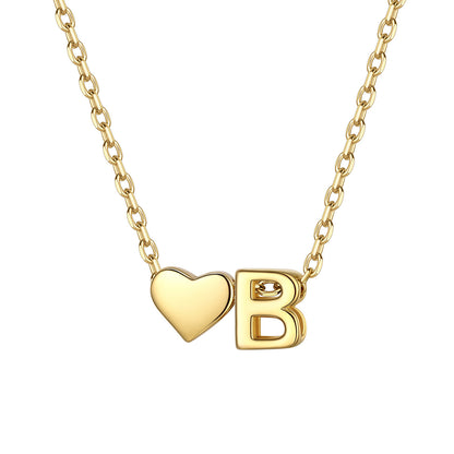 Initial B Heart Charm Necklace Gold Plated