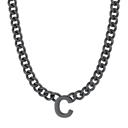 Initial C Cuban Chain Necklace Black Plated