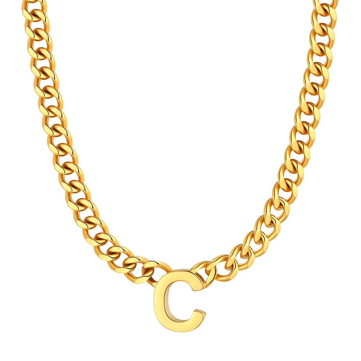 Initial C Cuban Chain Necklace Gold Plated