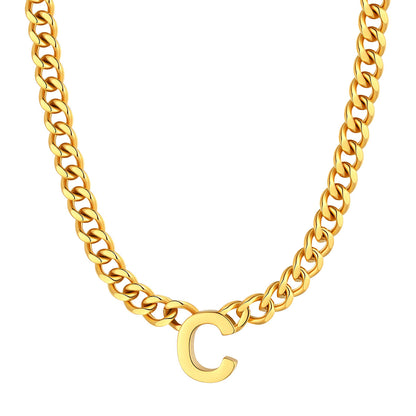 Initial C Cuban Chain Necklace Gold Plated