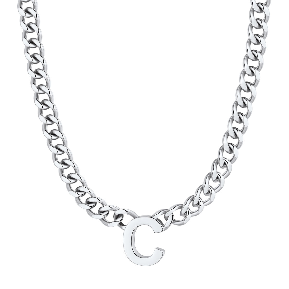 Initial C Cuban Chain Necklace Stainless Steel