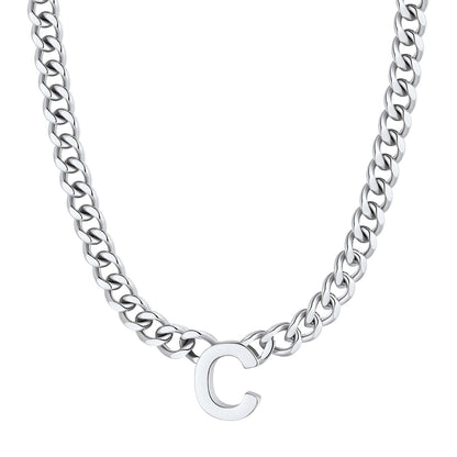 Initial C Cuban Chain Necklace Stainless Steel