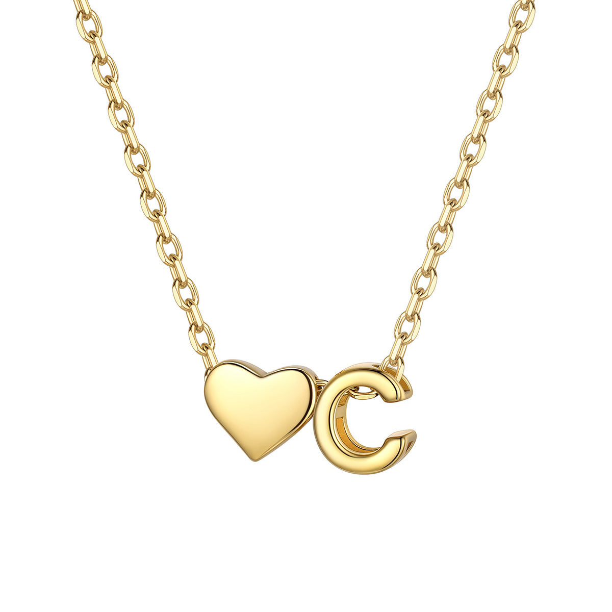 Initial C Heart Charm Necklace Gold Plated