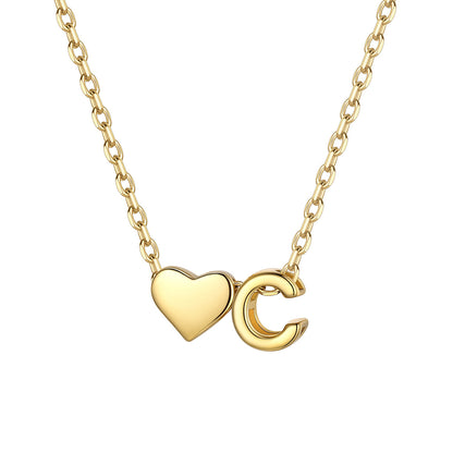 Initial C Heart Charm Necklace Gold Plated