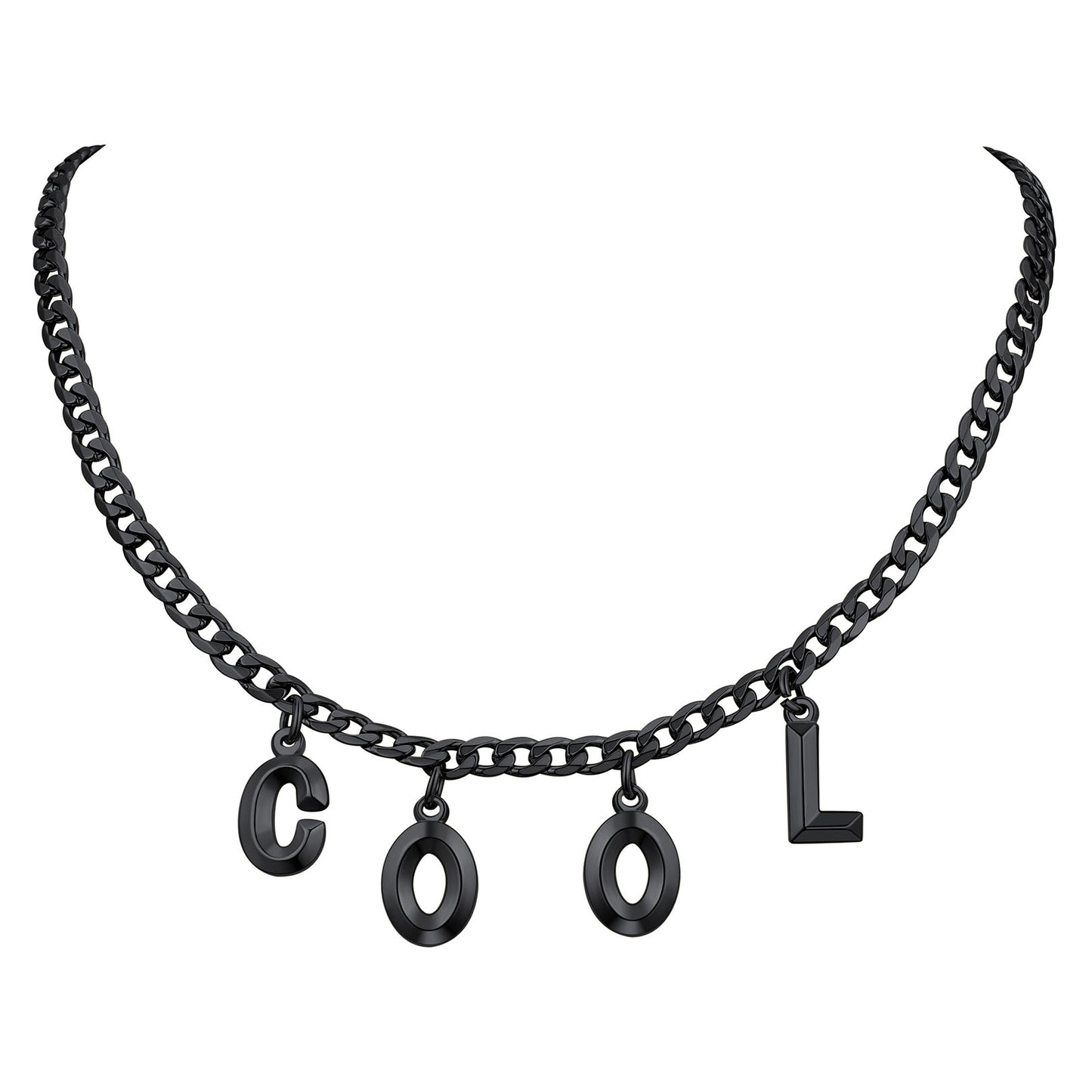 Initial Chain Choker Necklace Black Plated